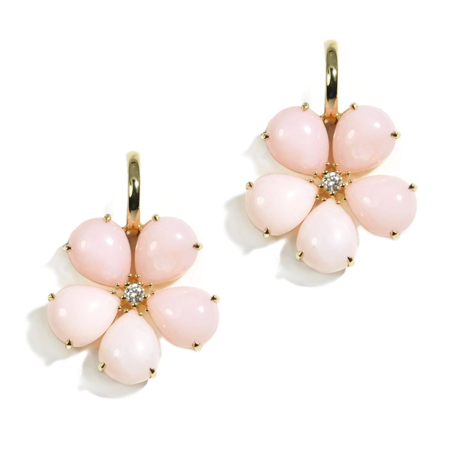 Fiori - Large Drop Earrings with Pink Opal and Diamonds, 18k Yellow Gold