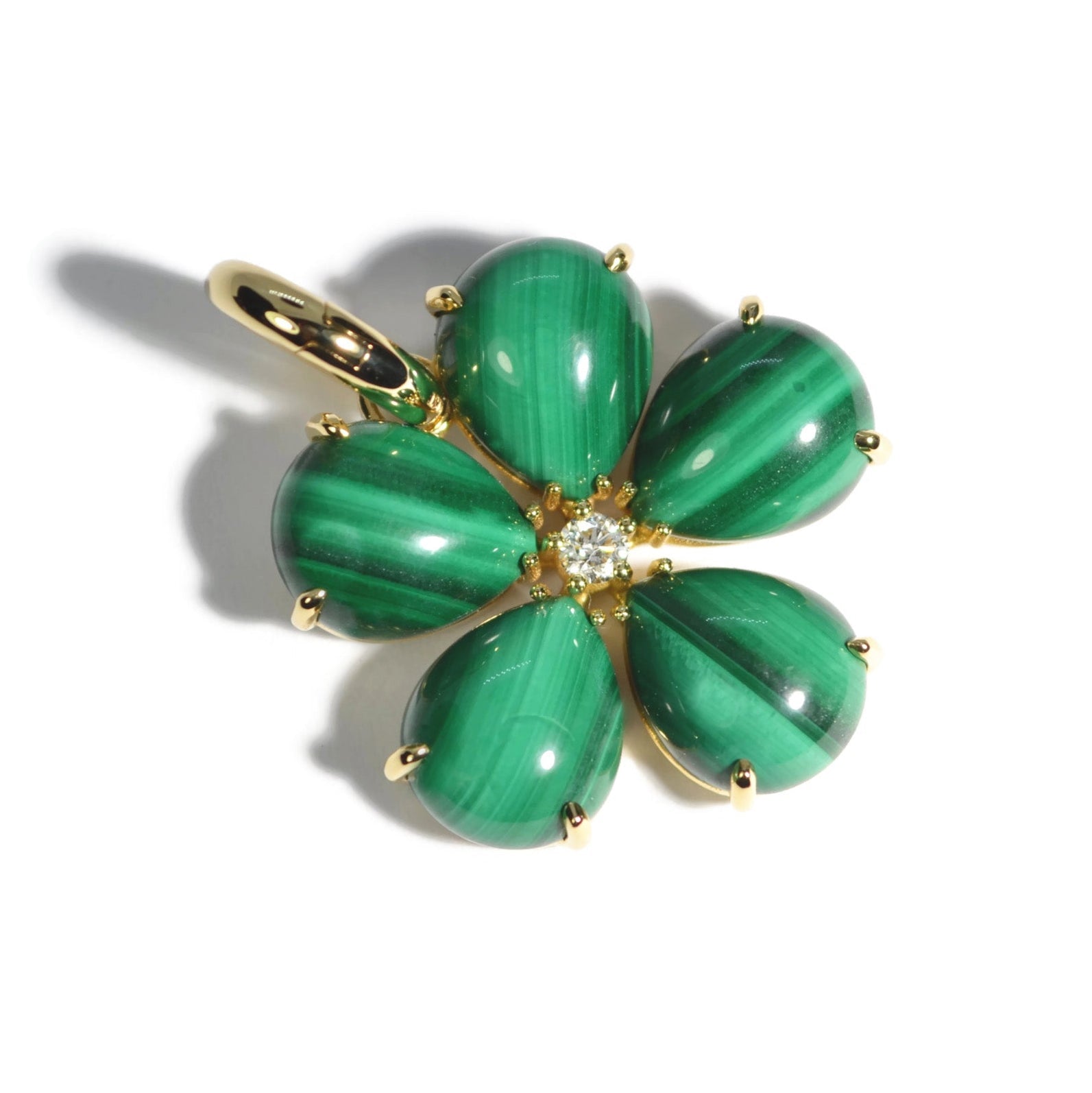 Fiori - Pendant with Malachite and Diamond, 18k Yellow Gold