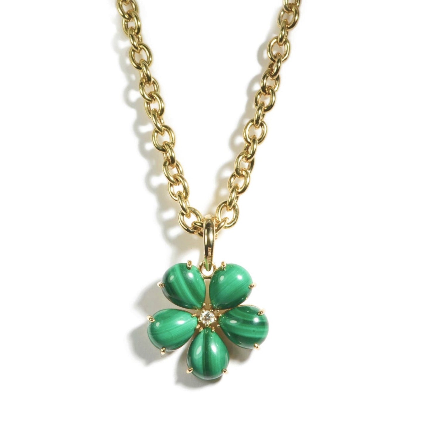 Fiori - Pendant with Malachite and Diamond, 18k Yellow Gold