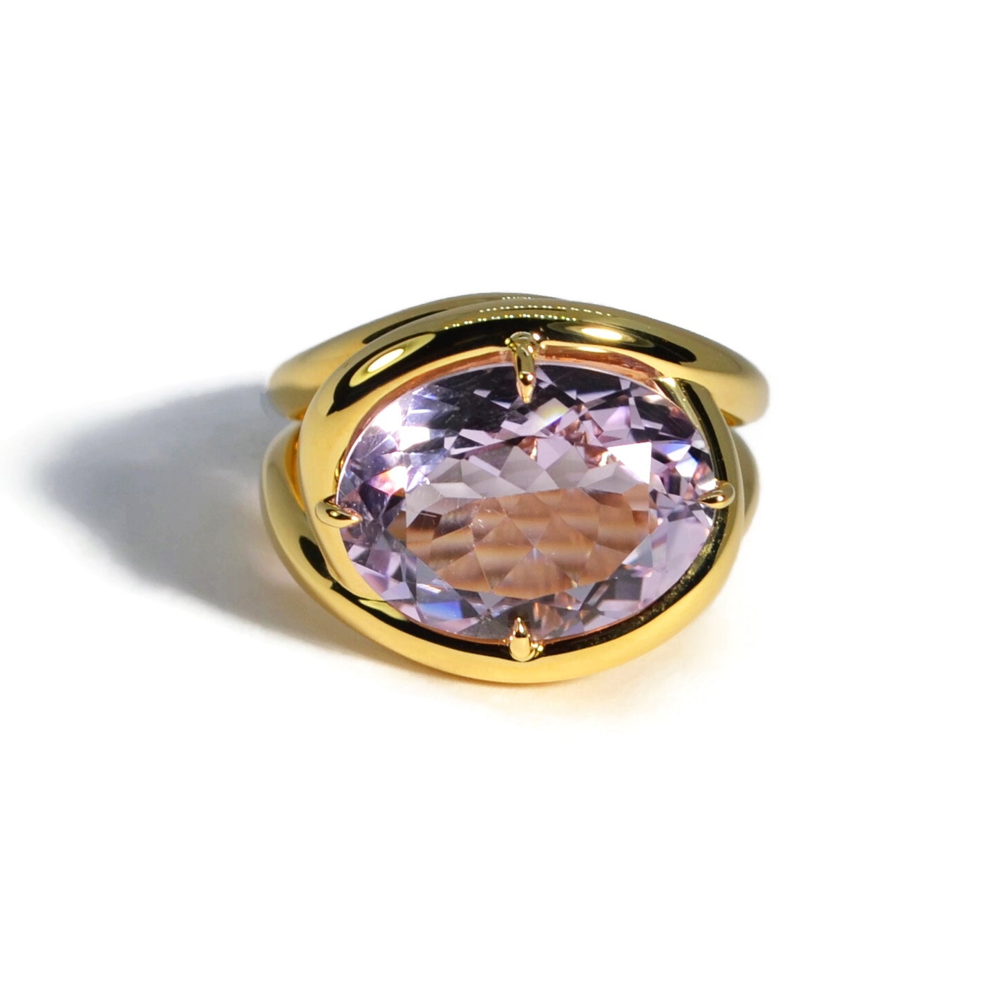 Aera - Cocktail Ring with Rose de France, 18k Yellow Gold