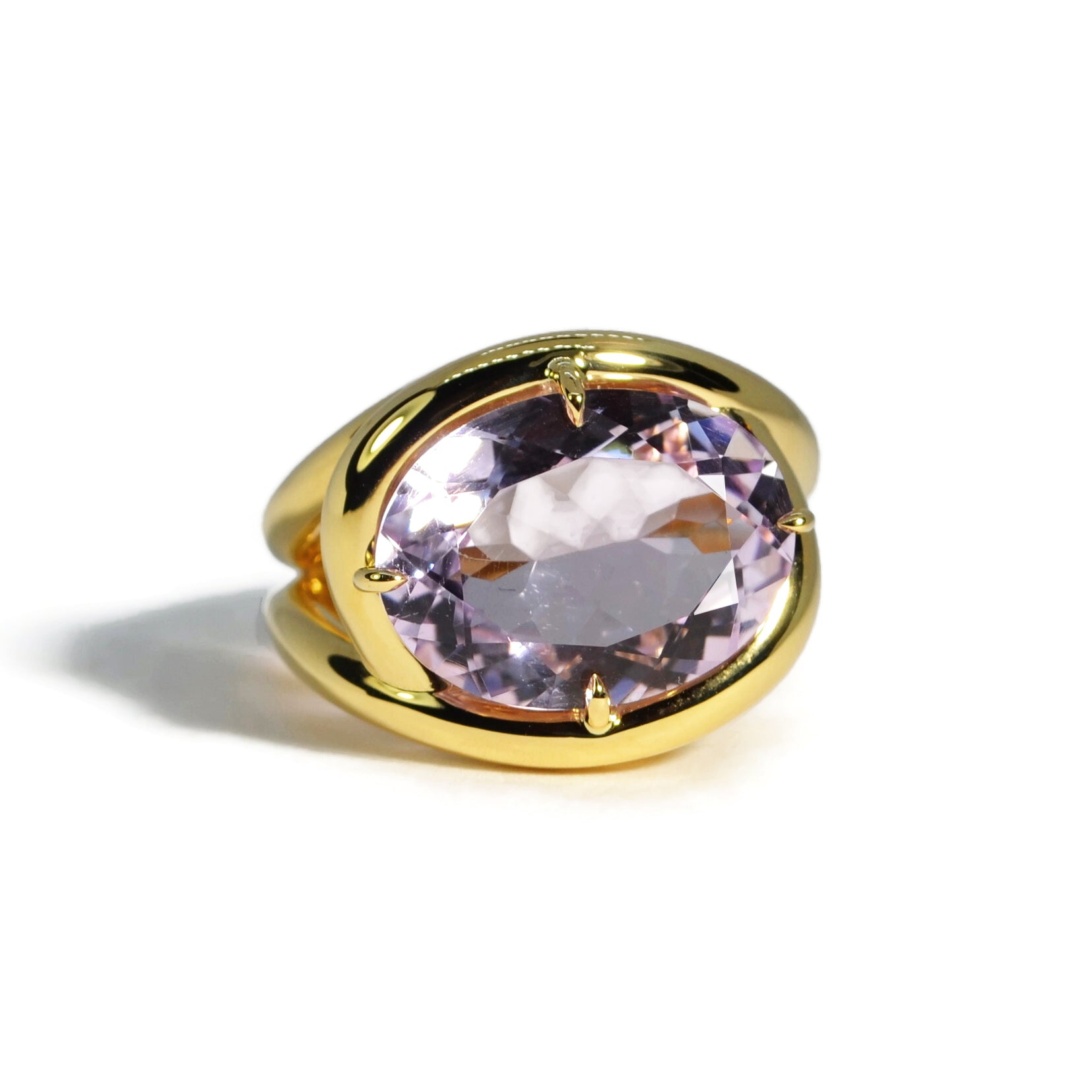 Aera - Cocktail Ring with Rose de France, 18k Yellow Gold