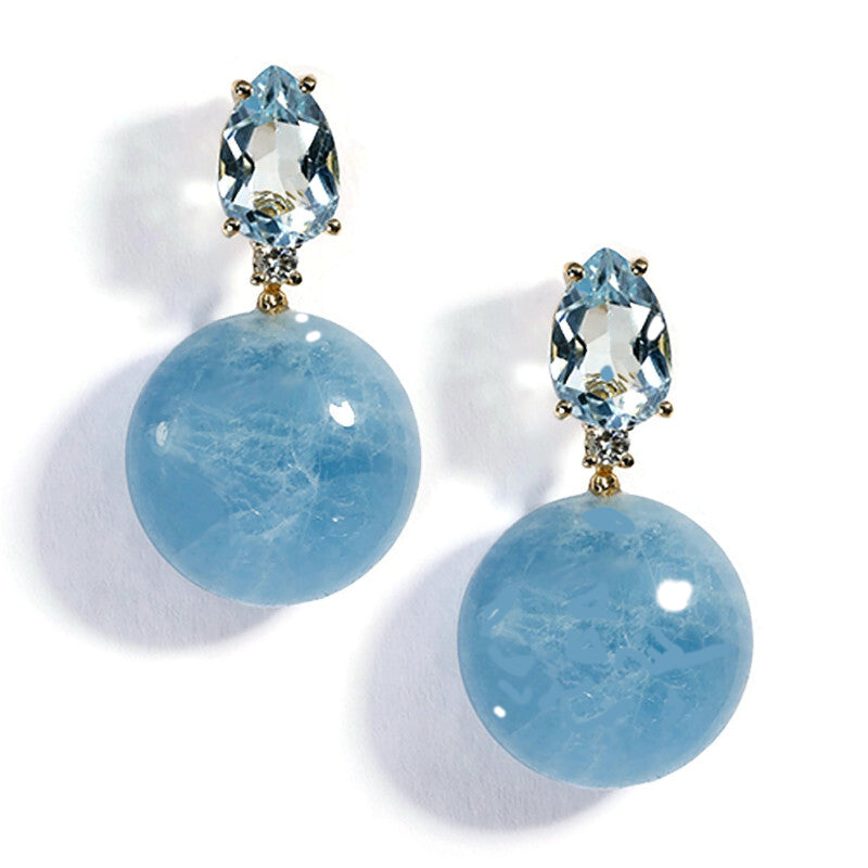 A & Furst BonBon Drop Earrings with Blue Topaz, Aquamarine and Diamonds, 18k Yellow Gold