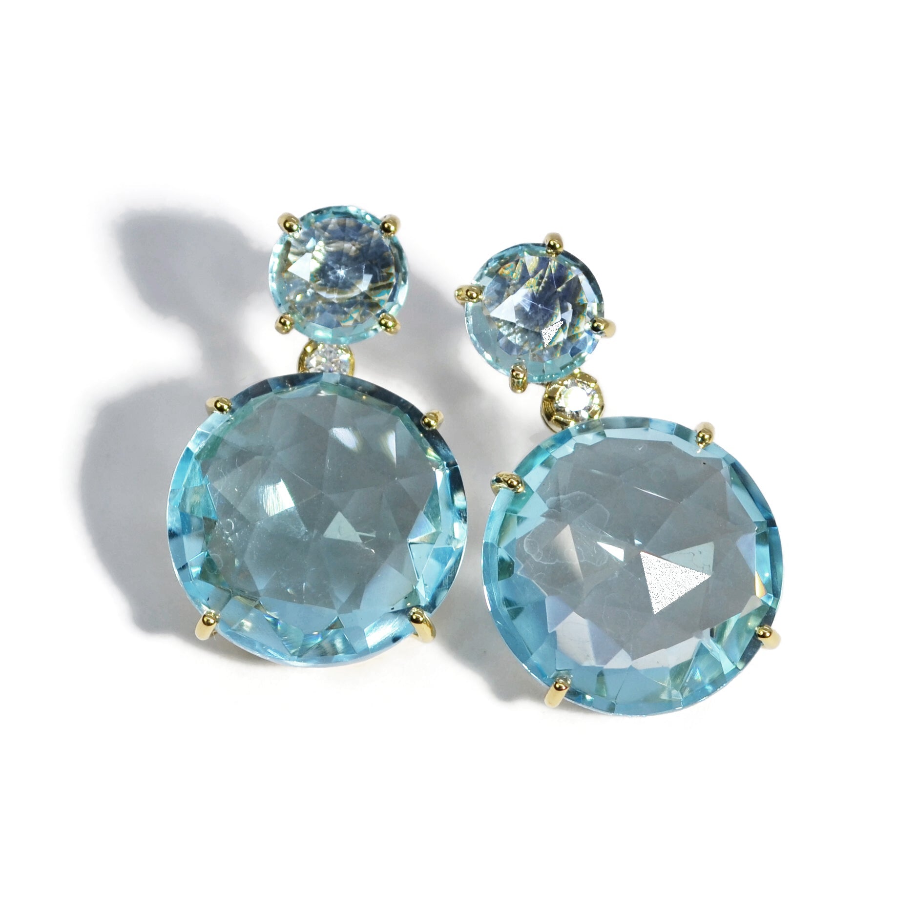 Bouquet - Drop Earrings with Sky Blue Topaz and Diamonds, 18k Yellow Gold