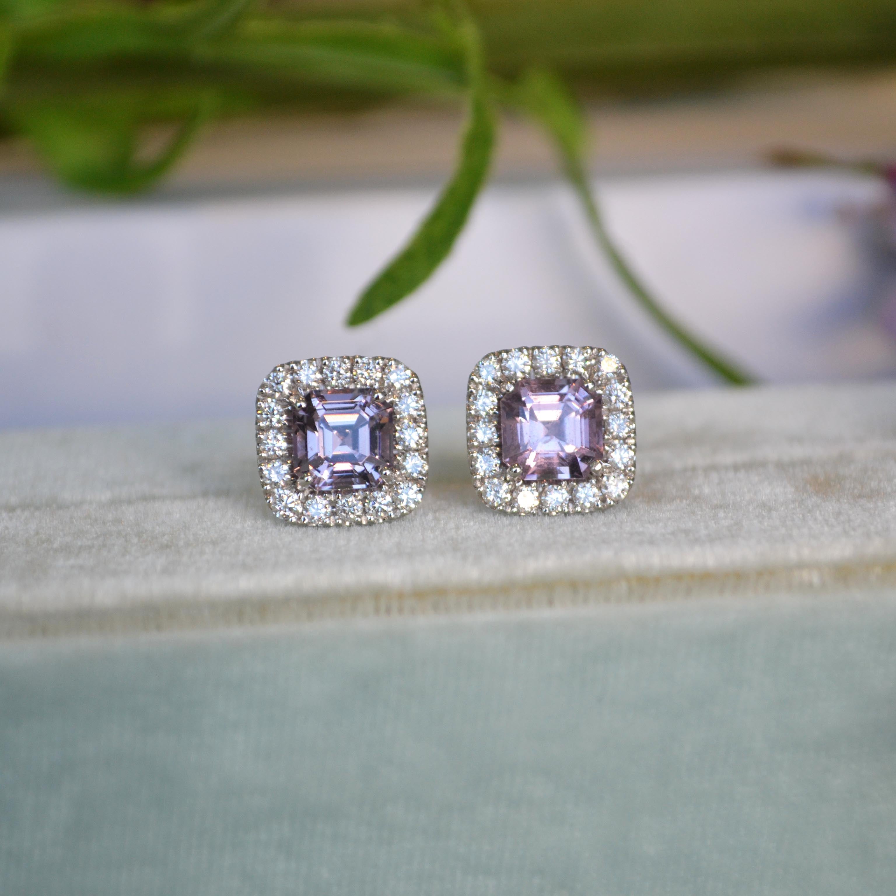 Dynamite - Stud Earrings with Lavender Spinel and Diamonds, 18k White Gold
