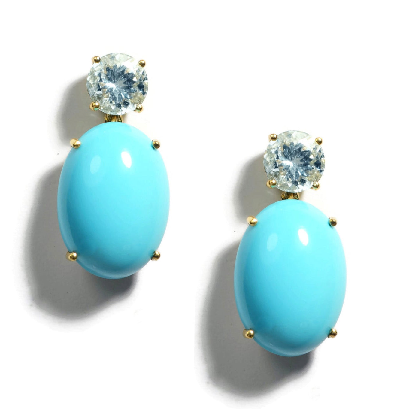 Party - Drop Earrings with Natural Arizona Turquoise and Aquamarine, 18k Yellow Gold