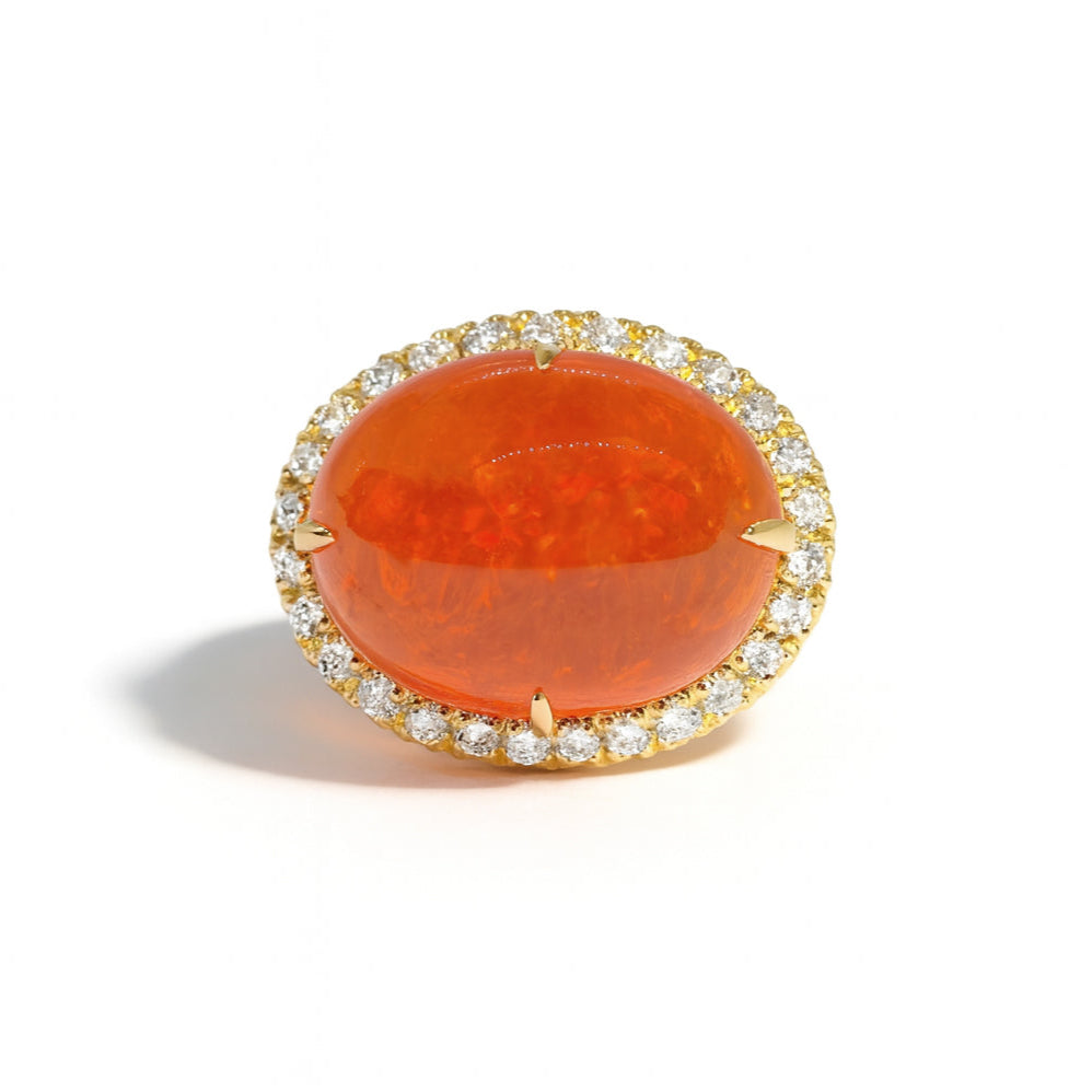 Sole - Ring with Mandarin Garnet and Diamonds, 18k Yellow Gold