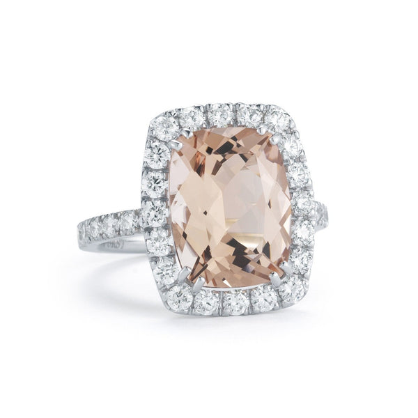 Dynamite - Cocktail Ring with Morganite and Diamonds, 18k White Gold
