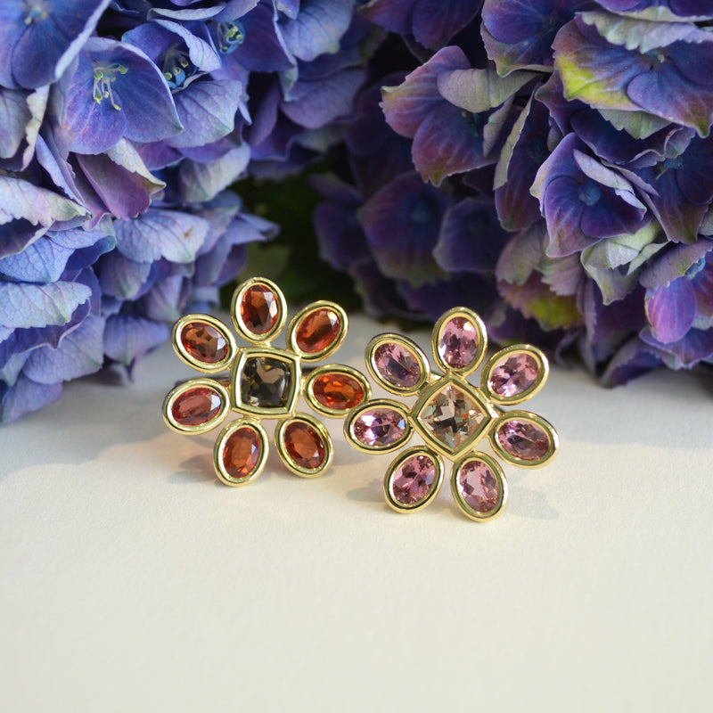 Fiori - Cocktail Ring with Orange Sapphires and Smoky Quartz, 18k Yellow Gold