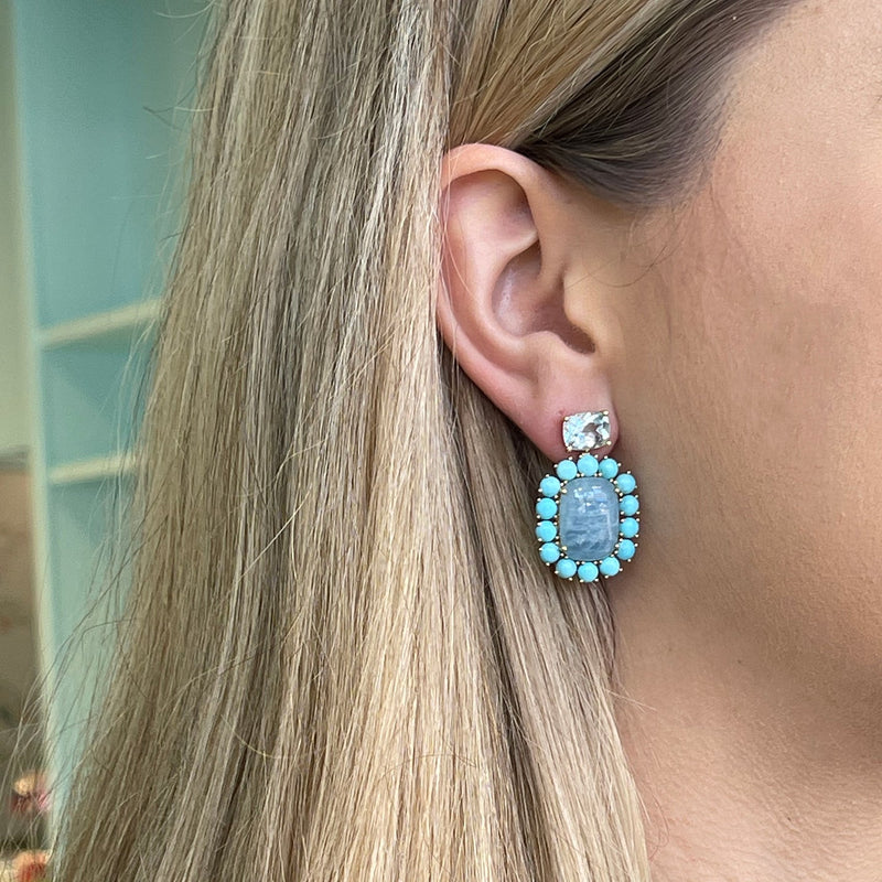 Sole - Drop Earrings with Aquamarine, Turquoise and Sky Blue Topaz, 18k Yellow Gold
