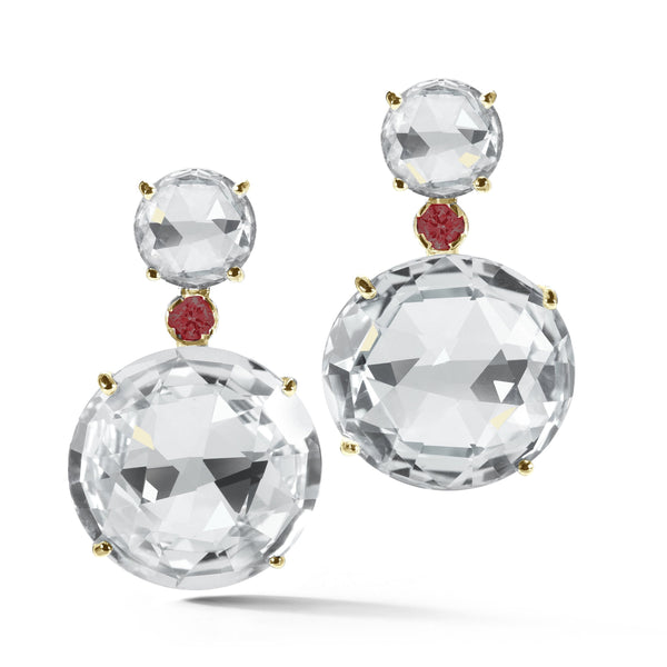 Bouquet - Drop Earrings with Rock Crystal and Rubies, 18k Yellow Gold