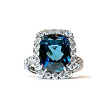 Dynamite - Cocktail Ring with London Blue Topaz and Diamonds, 18k White Gold