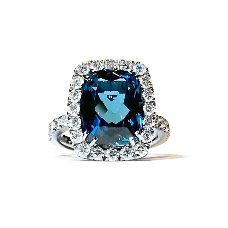 Dynamite - Cocktail Ring with London Blue Topaz and Diamonds, 18k White Gold