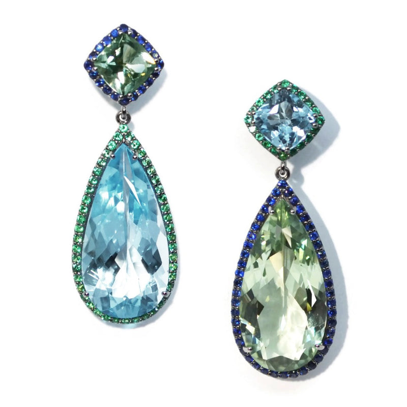 A-FURST-DYNAMITE-DROP-EARRINGS-BLUE-TOPAZ-PRASIOLITE-SAPPHIRES-EMERALDS-BLACKENED-GOLD-O1370NUP34