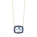 Dynamite - Pendant Necklace with Blue Topaz and Blue Sapphires, 18k Yellow Gold and Black Rhodium
