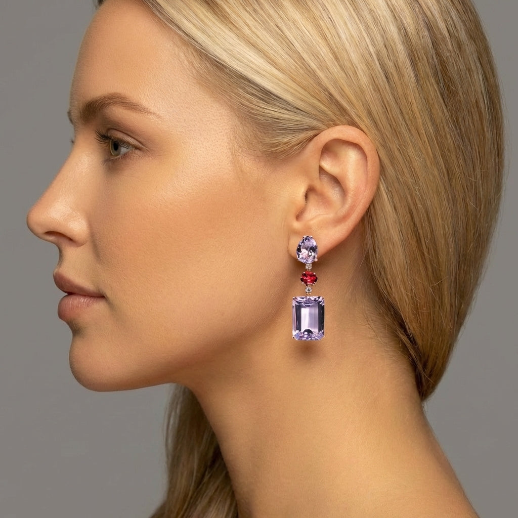 A & Furst - Party - Drop Earrings with Rose de France, Rubies and Diamonds, 18k Rose Gold