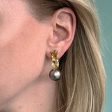 Bonbon - Drop Earrings with Citrine and Gray Tahitian Pearls, 18k Yellow Gold