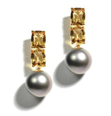 Bonbon - Drop Earrings with Citrine and Gray Tahitian Pearls, 18k Yellow Gold