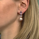 Bonbon - Drop Earrings with Rose de France and Pink Pearls, 18k Rose Gold