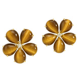 Fiori - Large Button Earrings with Tiger Eye and Diamonds, 18k Yellow Gold