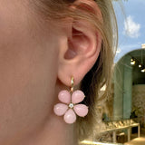 Fiori - Large Drop Earrings with Pink Opal and Diamonds, 18k Yellow Gold