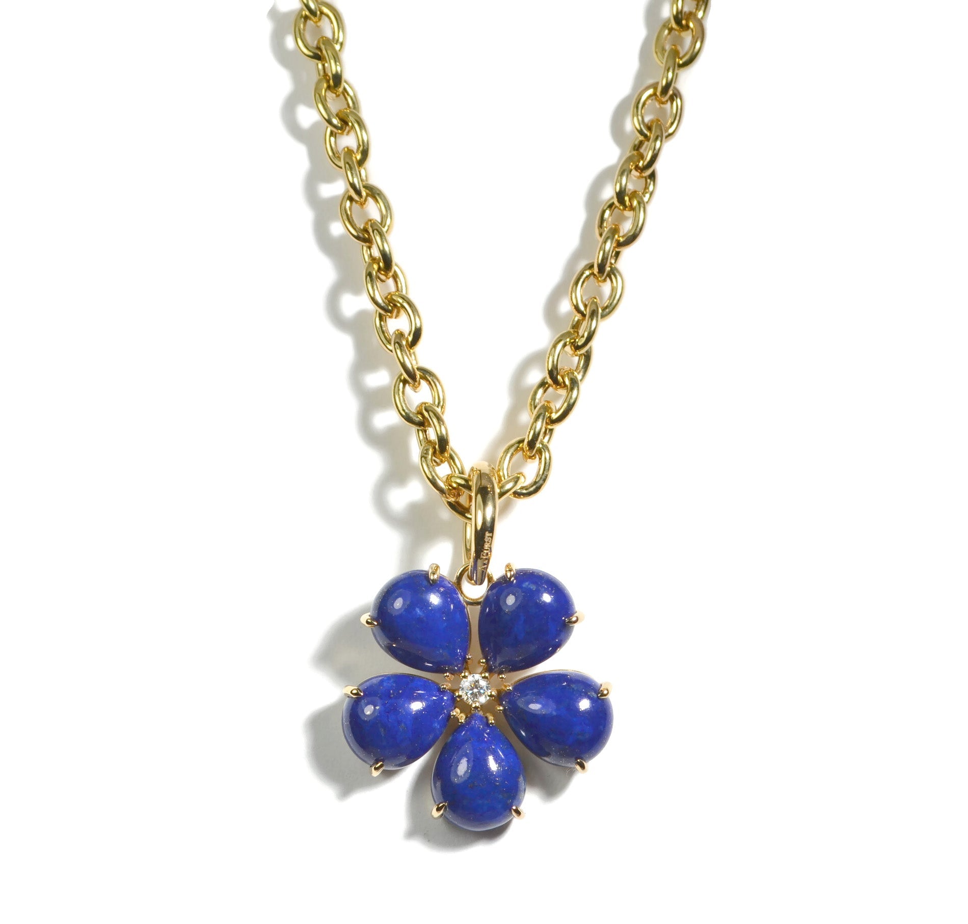 Fiori - Pendant with Lapis Lazuli and Diamond, 18k Yellow Gold