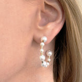Joy - 28 mm Hoop Earrings with White Pearls, 18k Yellow Gold