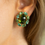 Afurst-sole-button-earrings-green-tourmaline-green-apatite-yellow-gold