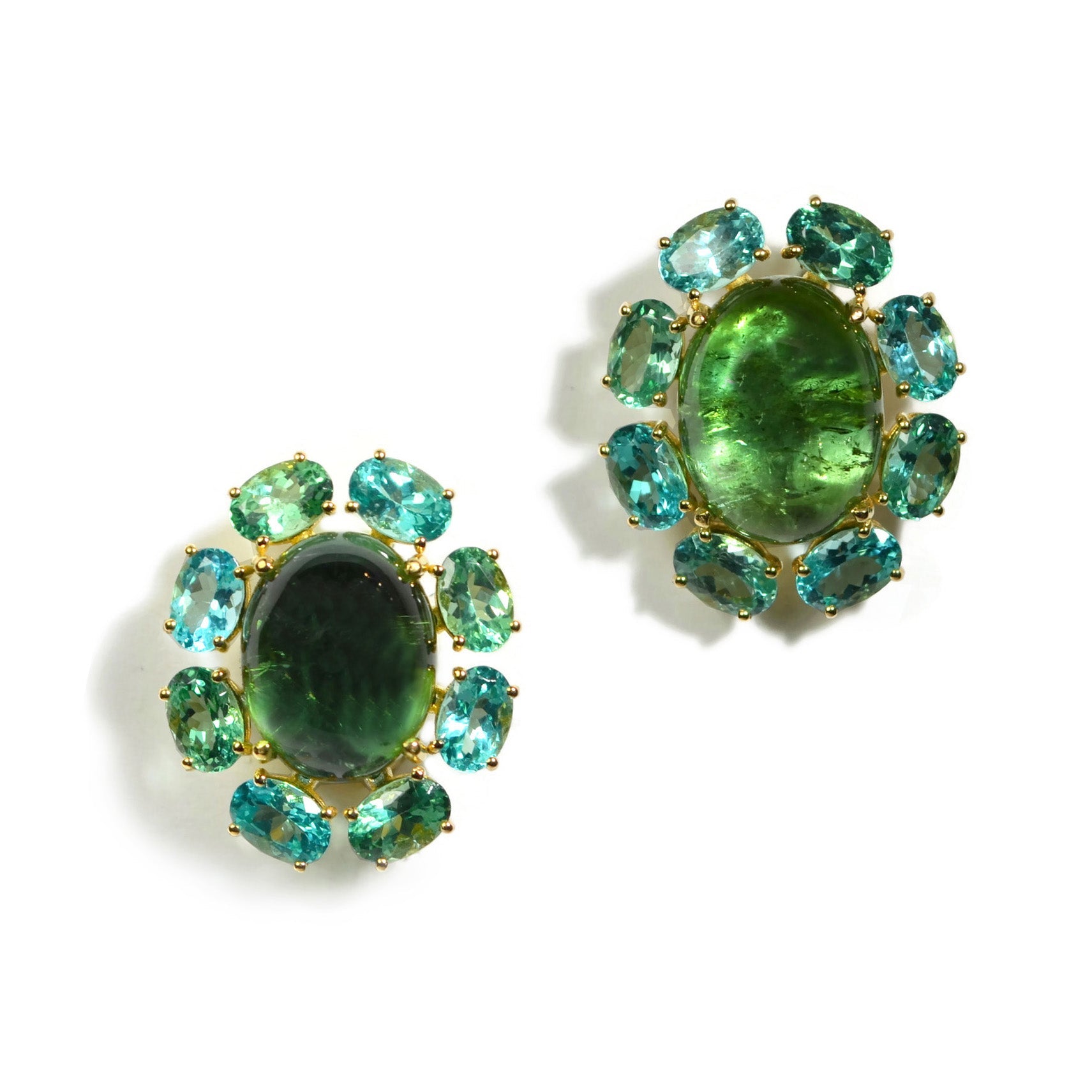 Afurst-sole-button-earrings-green-tourmaline-green-apatite-yellow-gold