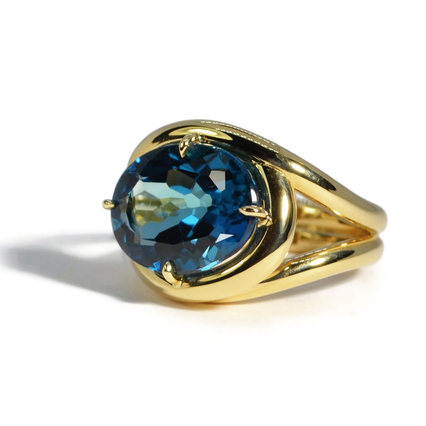 A & Furst cocktail ring with London Blue Topaz 18k Yellow Gold