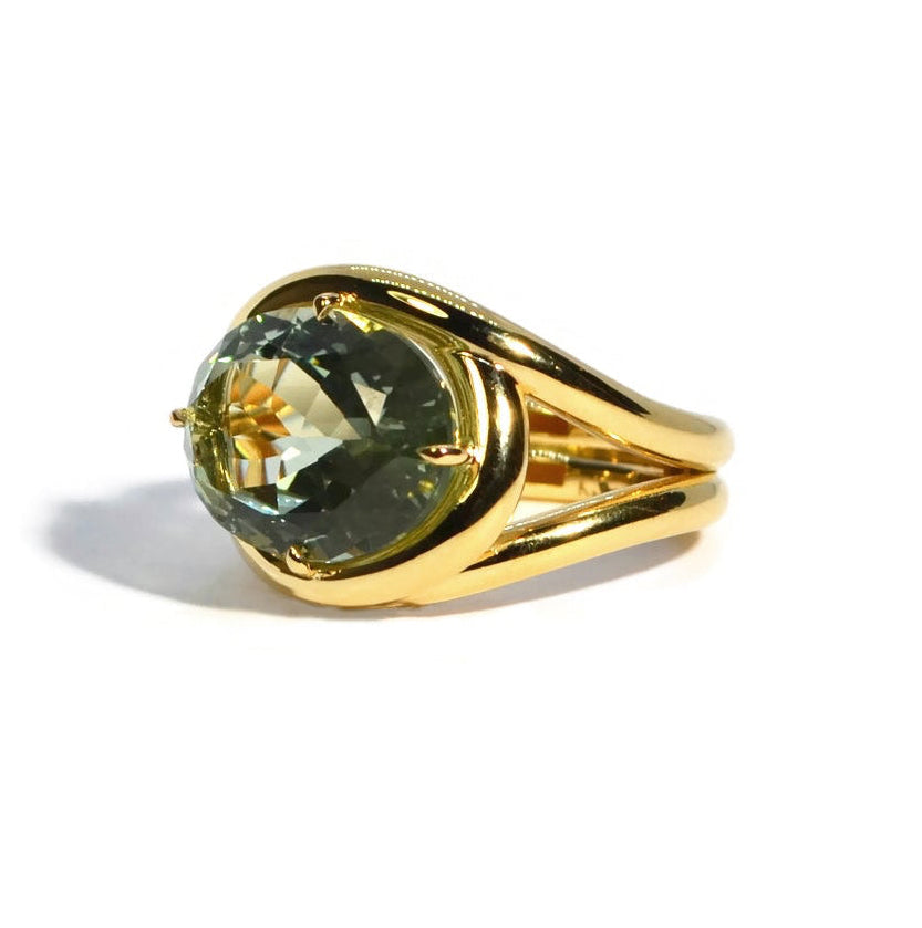 Aera - Cocktail Ring with Prasiolite, 18k Yellow Gold
