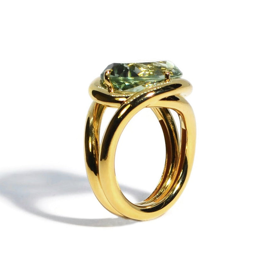 Aera - Cocktail Ring with Prasiolite, 18k Yellow Gold