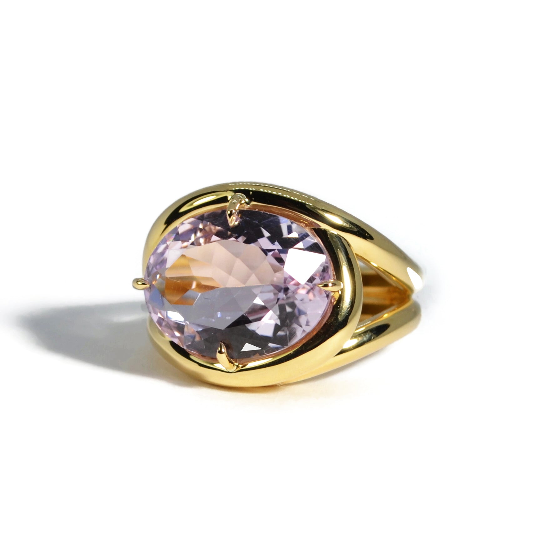 Aera - Cocktail Ring with Rose de France, 18k Yellow Gold