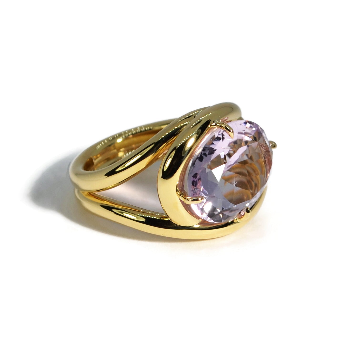 Aera - Cocktail Ring with Rose de France, 18k Yellow Gold