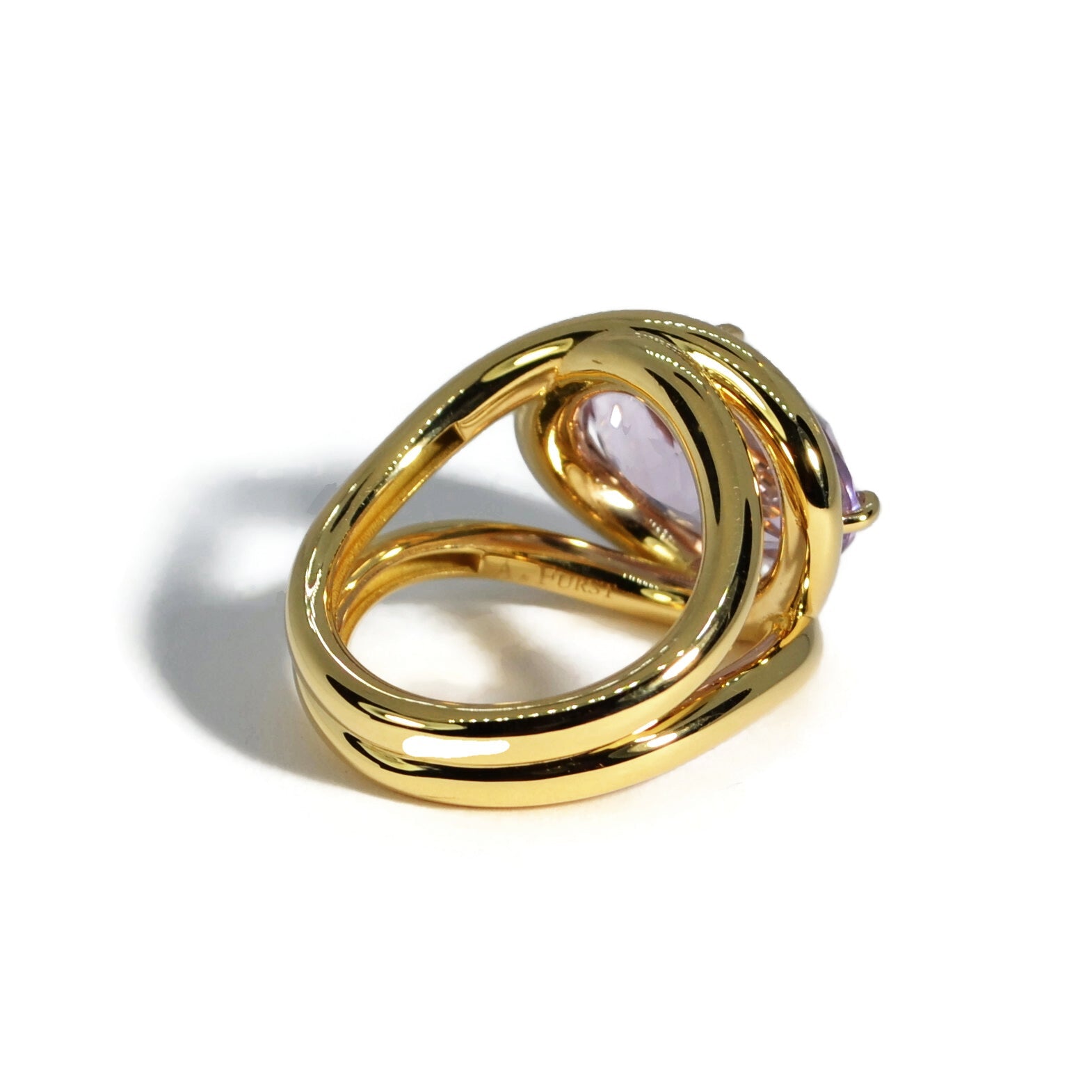 Aera - Cocktail Ring with Rose de France, 18k Yellow Gold
