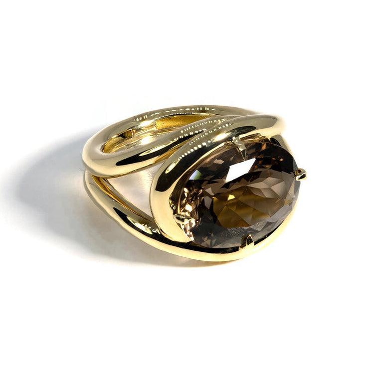 A & Furst - Aera - Cocktail Ring with Smoky Quartz, 18k Yellow Gold