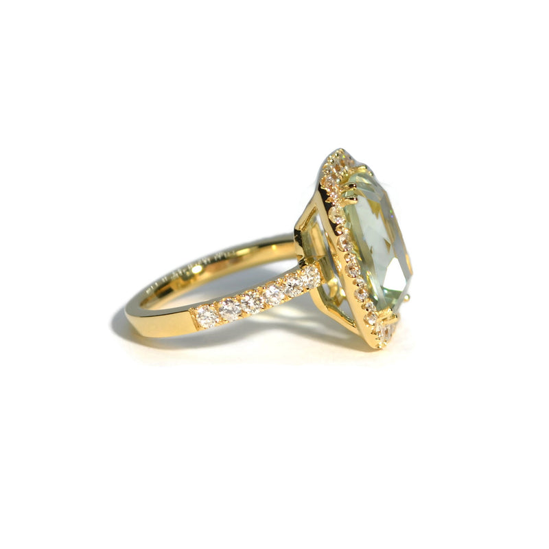 Dynamite - Cocktail Ring with Prasiolite and Diamonds, 18k Yellow Gold