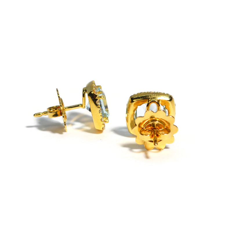 Dynamite - Stud Earrings with Aquamarine and Diamonds, 18k Yellow Gold