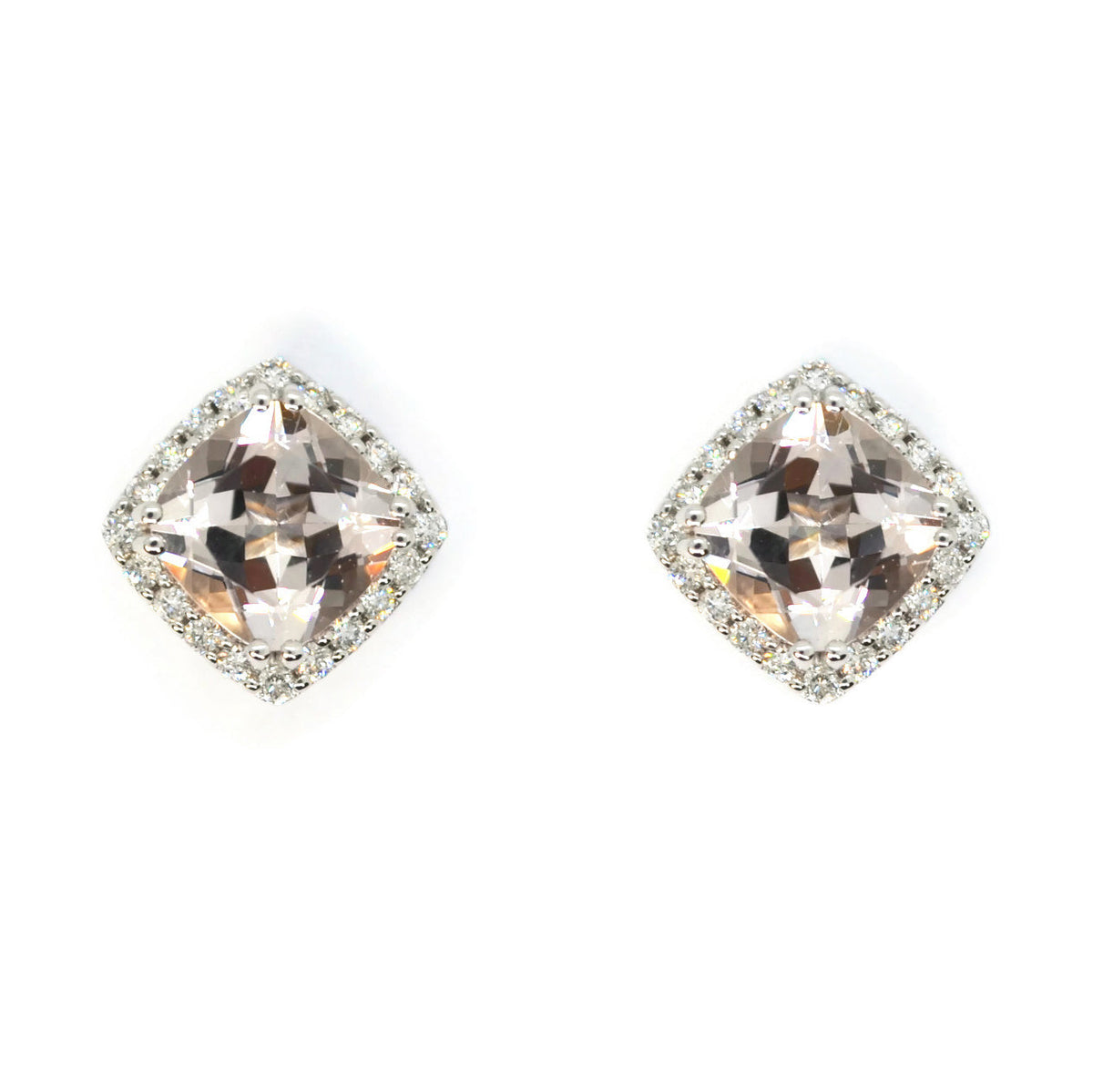 Dynamite Stud Earrings with Morganite and Diamonds 18k White Gold A Furst