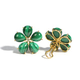 Fiori - Large Button Earrings with Malachite and Diamonds, 18k Yellow Gold