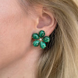Fiori - Large Button Earrings with Malachite and Diamonds, 18k Yellow Gold