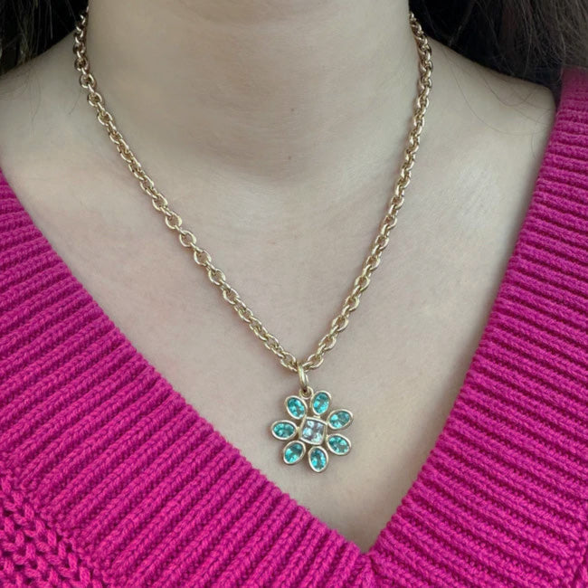 Fiori - Pendant with Paraiba Apatite and Aquamarine, 18k Yellow Gold