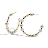 Joy - 40 mm Hoop Earrings with White Pearls, 18k Yellow Gold