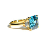 Party - One a Kind Cocktail Ring with Natural Blue Zircon and Diamonds, 18k Yellow Gold