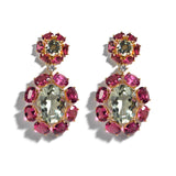Sole - Drop Earrings with Prasiolite, Pink Tourmaline and Diamonds, 18k Yellow Gold