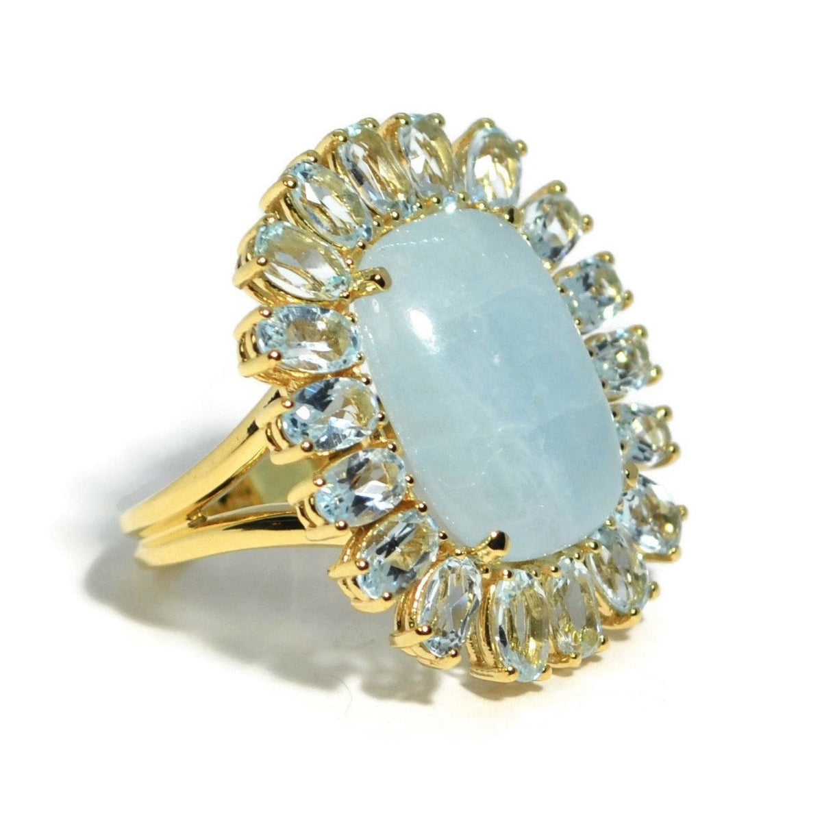 Sole Ring with Milky Aquamarine and Blue Topaz 18k Yellow Gold A Furst