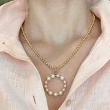Joy - 30 mm Pendant with White Pearls, 18k Yellow Gold