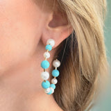 Joy - 48 mm Hoop Earrings with White Pearls and Turquoise, 18k Yellow Gold