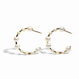 Joy - 28 mm Hoop Earrings with White Pearls, 18k Yellow Gold