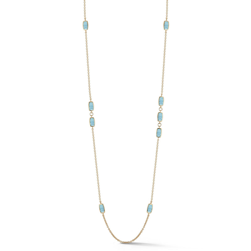 Gaia - Station Necklace with Swiss Blue Topaz, 18k Yellow Gold