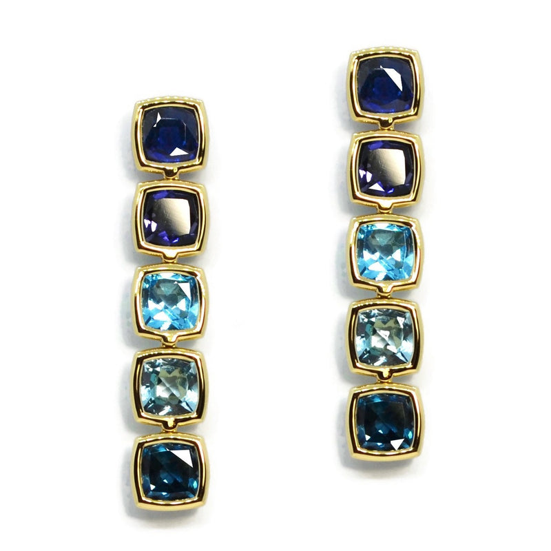 Gaia - Drop Earrings with Multicolor Blue Tones Gemstones, 18k Yellow Gold